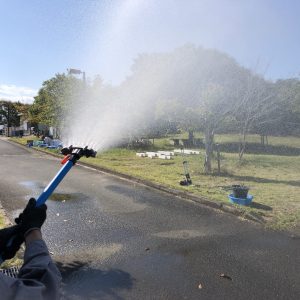 バナナノズルの噴霧テスト